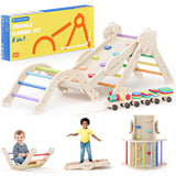 COSYLAND 8 en 1 Triángulo de Escalada Montessori con Arco y Rampa, Set Plegable Infantil, Juguete de Madera Resistente para Interior, Niños 18 Meses-6 años, Colores Arcoíris, Mediano