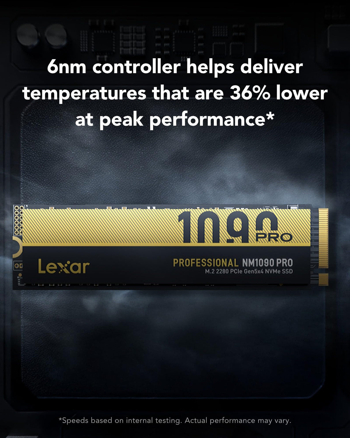 Lexar SSD NVMe PCIe 5.0 Gen5 1TB NM1090 Pro, 14,000 MB/s, diseño de Control térmico avanzado, SSD Interno Compatible con DirectStorage, portátil para Juegos y creación de Contenido
