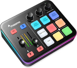 MAONO Mezclador de audio para juegos, interfaz de audio con preamplificador profesional, RGB, Bluetooth, alimentación fantasma de 48 V para transmisión en vivo, podcasting, creación de contenido,