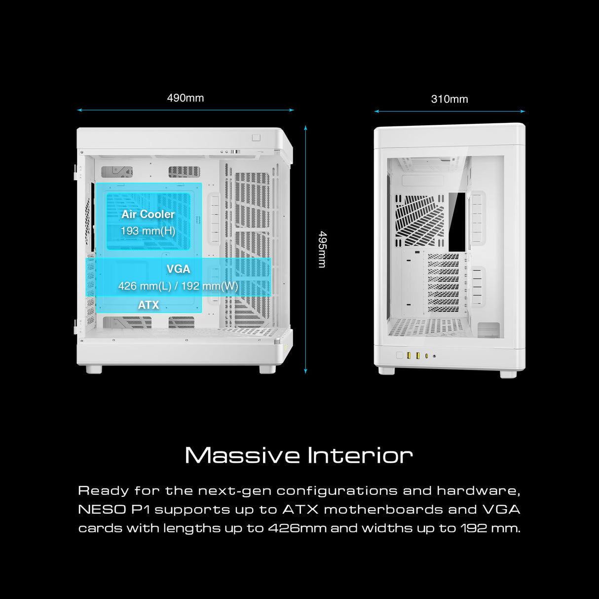GAMDIAS RGB Dual-Chamber Tempered Glass Gaming PC Case, 2-Way Standing w/Vertical & Horizontal Orientaton & One-Touch Open Computer Case Support 420mm AIO & Huge Cable Management