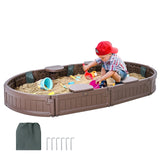 VEVOR Caja de Arena con Tapa Areno de HDPE Ovalado de 183x105,5x23cm con 4 Asientos en Las Esquinas y Revestimiento Inferior para Niños de 3 a 12 Años para Patio al Aire Libre, Playa, Parque, Marrón
