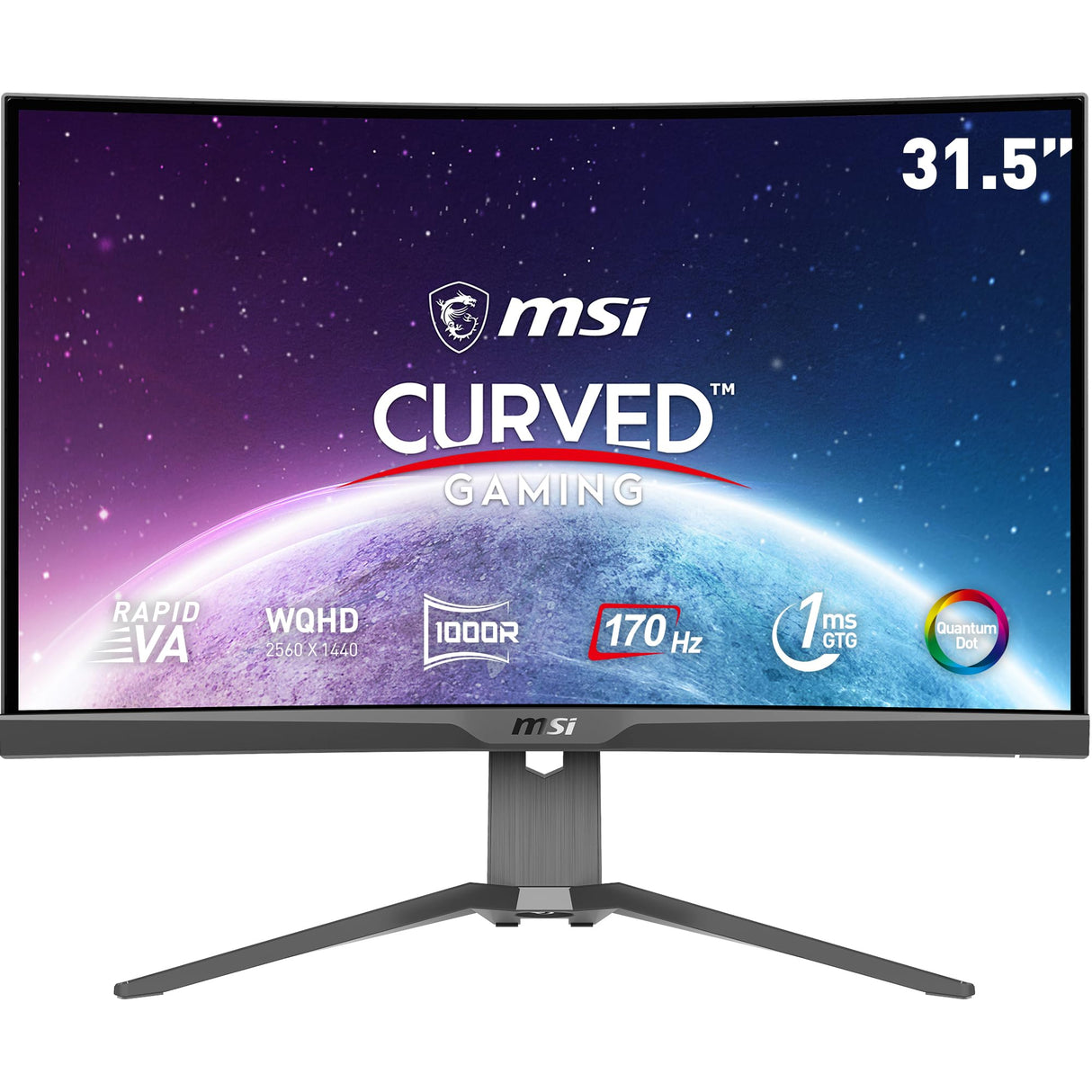 MSI mag 325CQRF QD, Monitor Gaming Curvo 31.5", 2560 x 1440 (WQHD), 170 Hz, 16:9, 300 nits, 1 ms de Respuesta, Curva 1000R, Negro