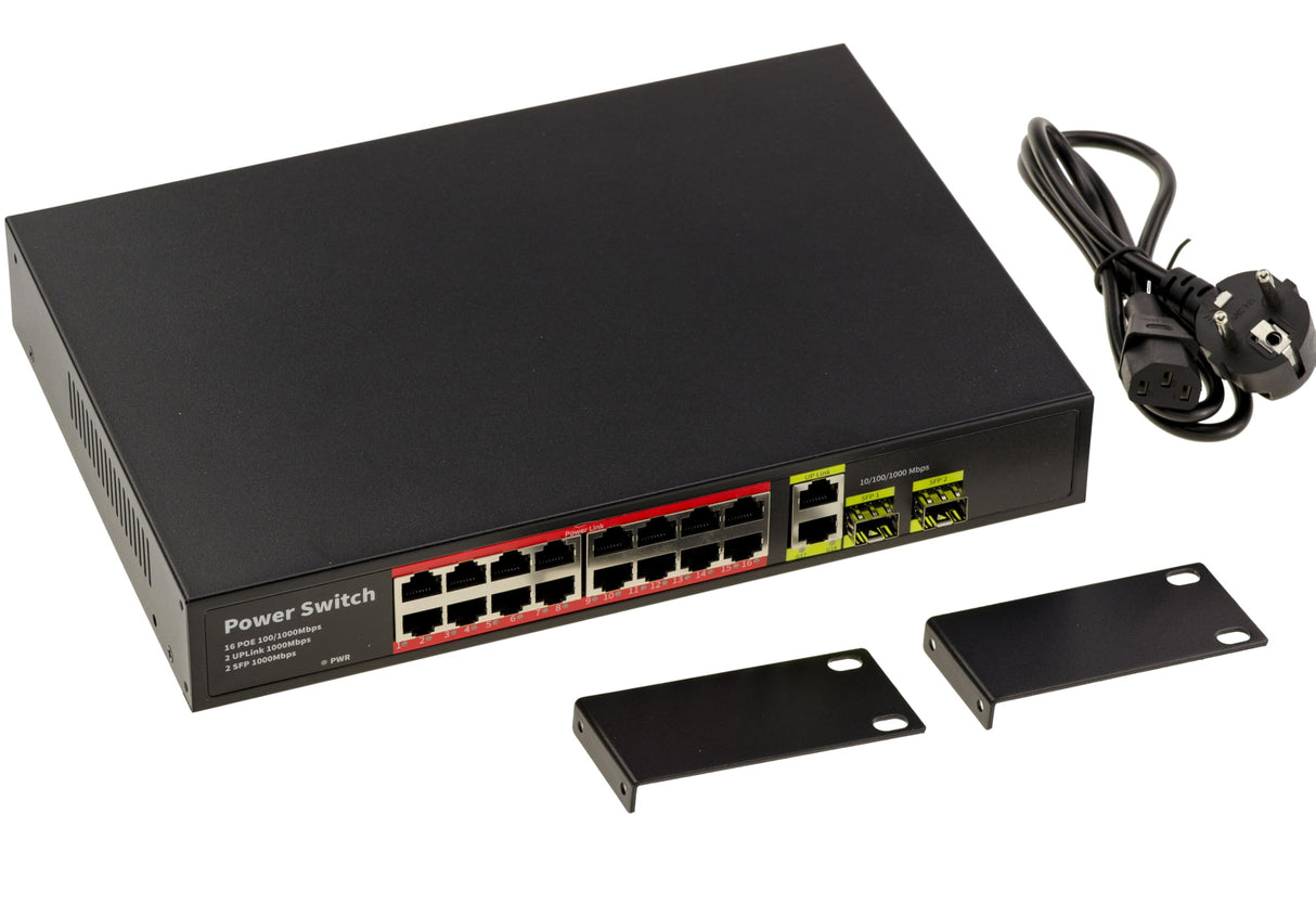 KALEA-INFORMATIQUE Conmutador Gigabit Ethernet para alimentación remota PoE+ de 30 W con 16 Puertos RJ45 de Bajada y 2 Puertos RJ45 o SFP de Subida