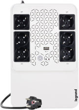 SAI Keor multiplug, 310082 de Legrand, line interactive con 6 bases Schuko y protección integrada 800VA 480W y autonomía de 10 a 15 minutos, blanco/negro