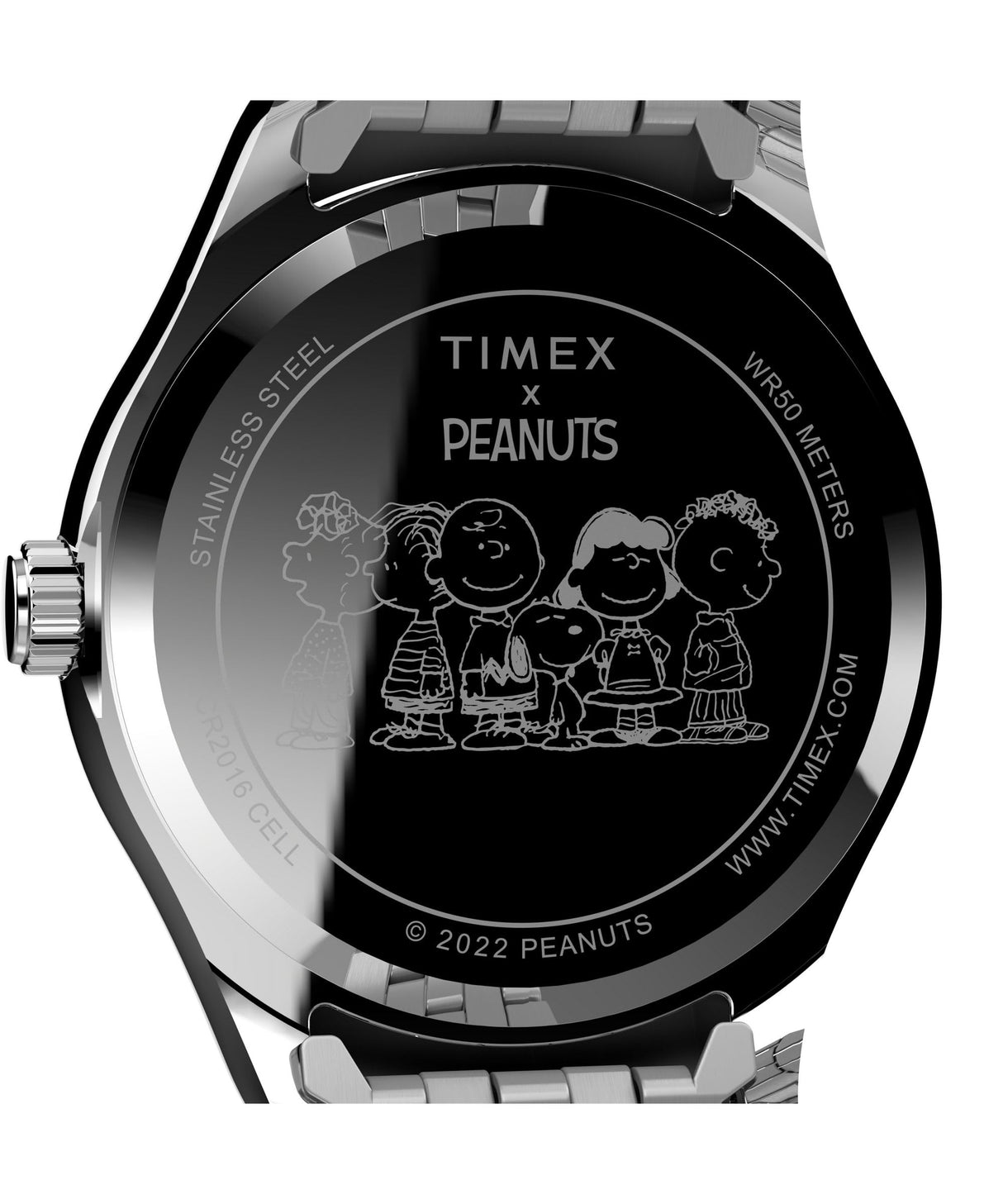 Timex Peanuts - Reloj de 36 mm para mujer, correa de acero inoxidable en tono plateado, esfera rosa, caja en tono plateado TW2V47400