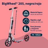 HUDORA Scooter BigWheel 205 - Rodillo de aluminio estable - Patinete urbano ajustable y plegable con soporte - Patín deportivo para niños y adultos hasta 100kg
