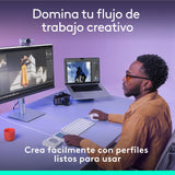 Logitech MX Creative Console, keypad programable con 9 teclas LCD personalizables y dial de control para diseño gráfico, edición de vídeo, fotografía, uso con Adobe, Zoom, Spotify - Gris Pálido