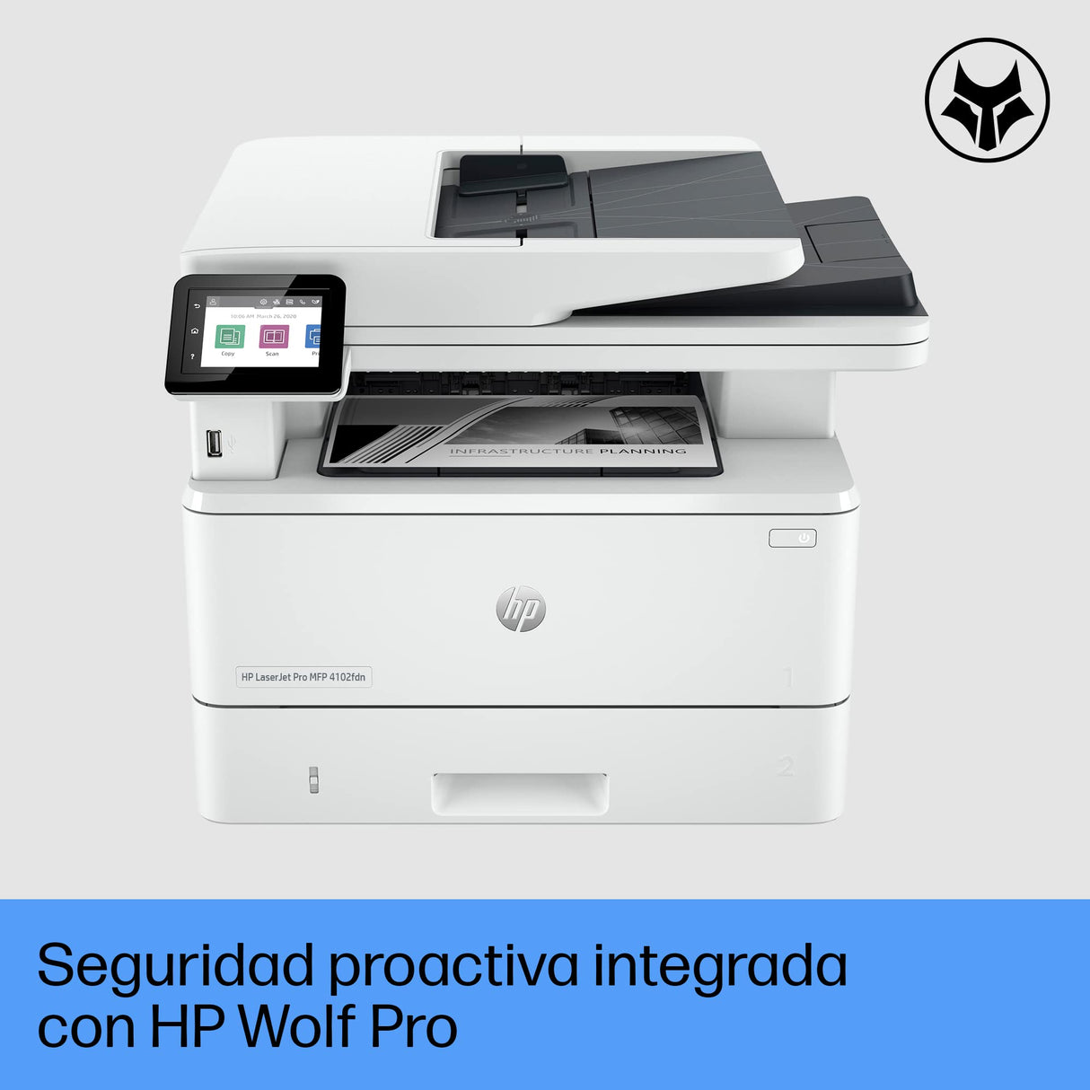 HP Impresora multifunción HP Laserjet Pro 4102fdn (Impresión Doble Cara Automática, Scanner, Fax, Red Gigabit Ethernet, USB 2.0, 1 Host USB, HP Smart App, Apple AirPrint, Mopria), Blanca y negra