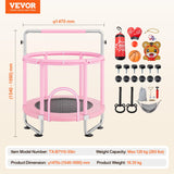 VEVOR Trampolín para Niños para Interiores y Exteriores, Mini Trampolín Recreativo para Niños Pequeños con Red de Seguridad y Aro de Baloncesto, para Niños de más de 3 Años, 1470 x (1540-1690)mm, Rosa