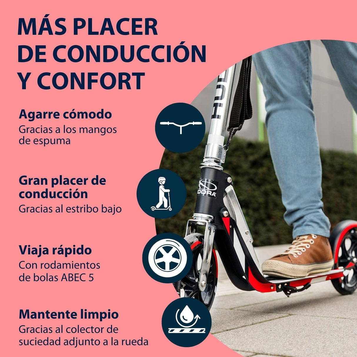 HUDORA Scooter BigWheel 205 - Rodillo de aluminio estable - Patinete urbano ajustable y plegable con soporte - Patín deportivo para niños y adultos hasta 100kg
