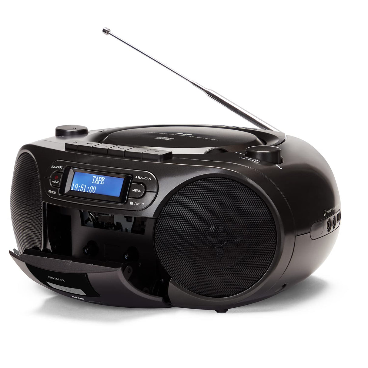 Aiwa BBTC-660DAB/BK: Radio Cassette Portátil con CD, Bluetooth y USB, Grabador de Cassettes, RDS, FM PLL, Dab+, Mando a Distancia, Color: Negro