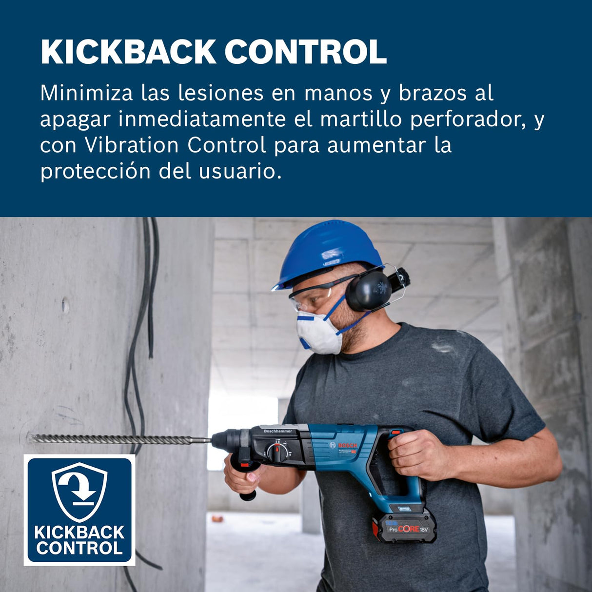 Bosch Professional 18V System martillo perforador a batería GBH 18V28 D, KickBack Control, incl paño de limpieza, empuñadura auxiliar, calibre de profundidad, bandeja, sin batería/cargador