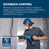Bosch Professional 18V System martillo perforador a batería GBH 18V28 D, KickBack Control, incl paño de limpieza, empuñadura auxiliar, calibre de profundidad, bandeja, sin batería/cargador