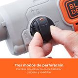 BLACK+DECKER Taladro percutor SDS-Plus a batería 18V, baterías de iones de litio 2,5Ah, potente energía de impacto 1,2J, caja del kit, BCD900E2K-QW