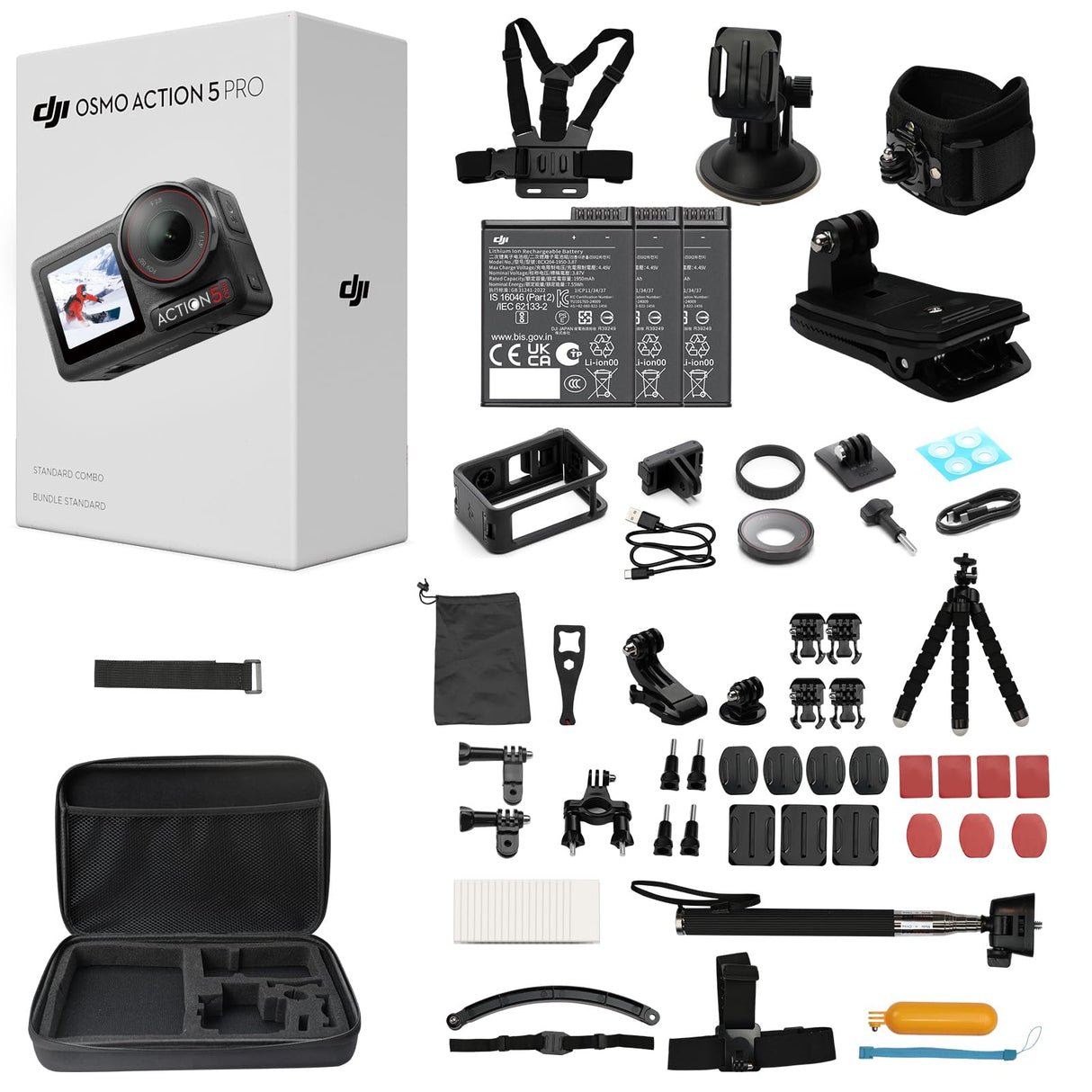 DJI Osmo Action 5 Pro Combo con 58 accesorios, cámara impermeable con sensor de 1/1,3 pulgadas, 4K/120 fps, seguimiento de patrón, estabilización, pantalla táctil OLED dual, cámara de acción 4K, ideal