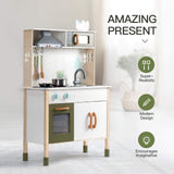ROBUD Cocina Infantil de Madera con luz y Sonido, Juegos de Juguetes de Cocina para niños, Accesorios, Campana extractora, Horno microondas, para niños pequeños a Partir de 3 años