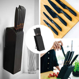 Fiskars Bloque de cuchillos con 5 cuchillos, Ancho: 15,5 cm, Alto: 37 cm, Madera de abedul, Negro, Edge, 1003099