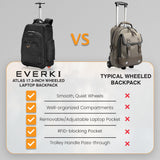 Everki Atlas - Mochila con Ruedas, con Compartimento Adaptable para portátil de 13 a 17.3", Color Negro