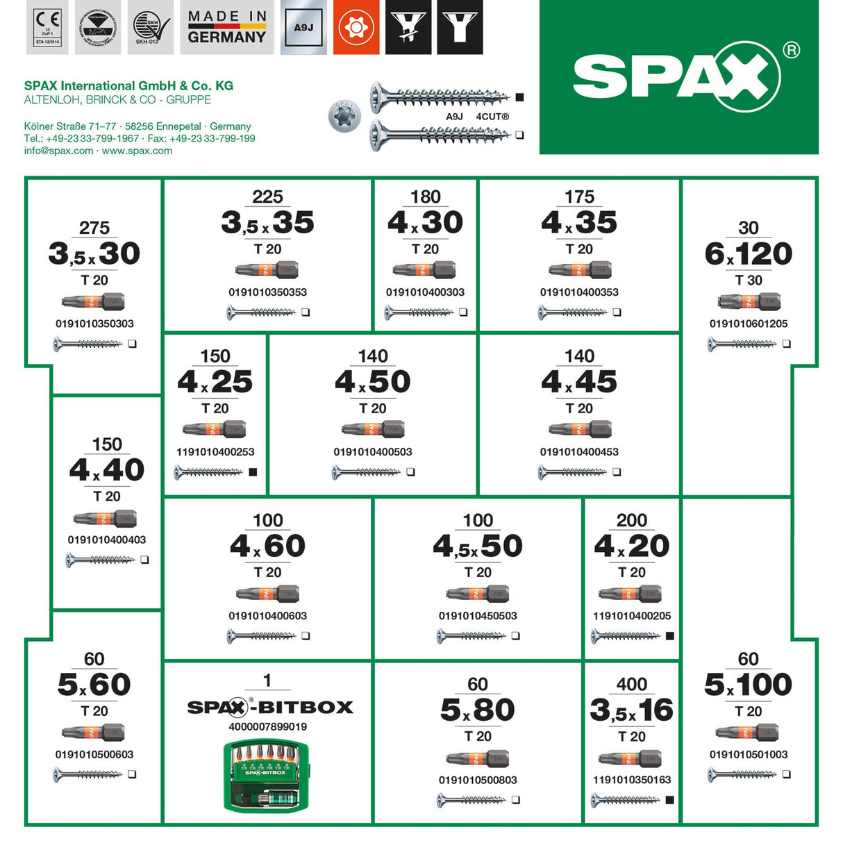 Spax montaje maletín, L-Boxx, WIROX a3j, de cabeza avellanada Star Plus, 5000009161019