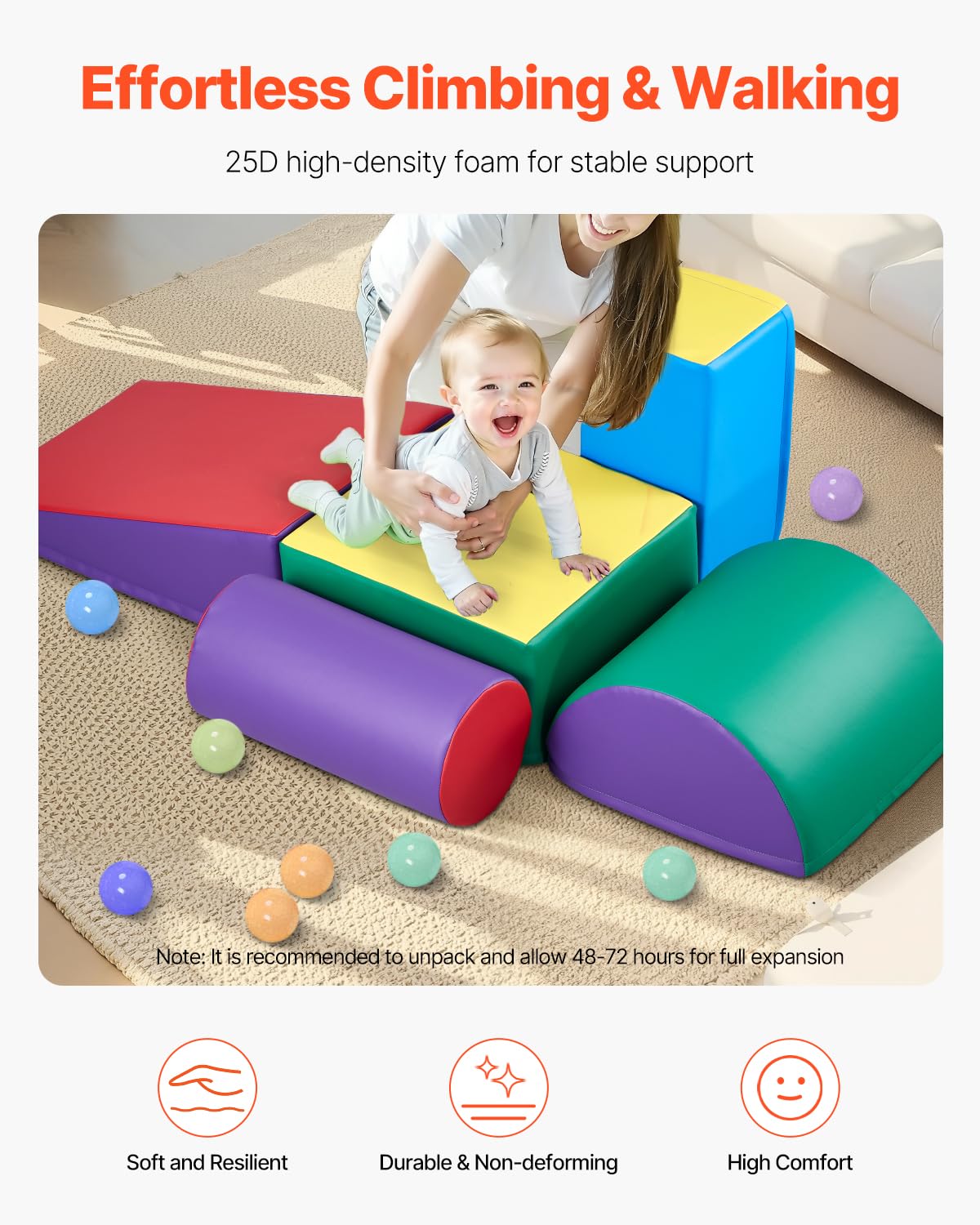 VEVOR 5 PCS Juego de Juguetes de Escalada de Espuma, Bloques de Escalada de Cuero Sintético, Juego de Actividades para Trepar y Gatear en Interiores Fácil de Limpiar, para Niños de 6 Meses a 3 Años