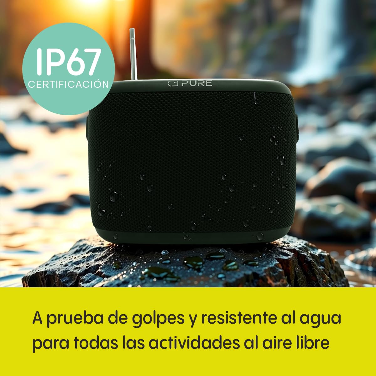 Pure Woodland Altavoz para Exteriores con Bluetooth y Radio Dab+/FM (Resistente al Agua IP67, portátil, batería de 14h jardín y Camping) Verde