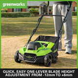 Greenworks Cortacésped de Batería Escarificador Rastrillo a Motor sin Escobillas 3100 RPM, Ancho 38cm, 5 Profundidades, Caja Recolección 45 L SIN Batería 40V y Cargador, Garantía 3 Años GD40SC38II