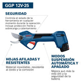 Bosch Professional 12V System GGP 12V-25 podadora (hasta 4500 cortes por carga, motor Brushless sin escobillas, cortes de 25 mm, con 2 baterías de 3,0 Ah)