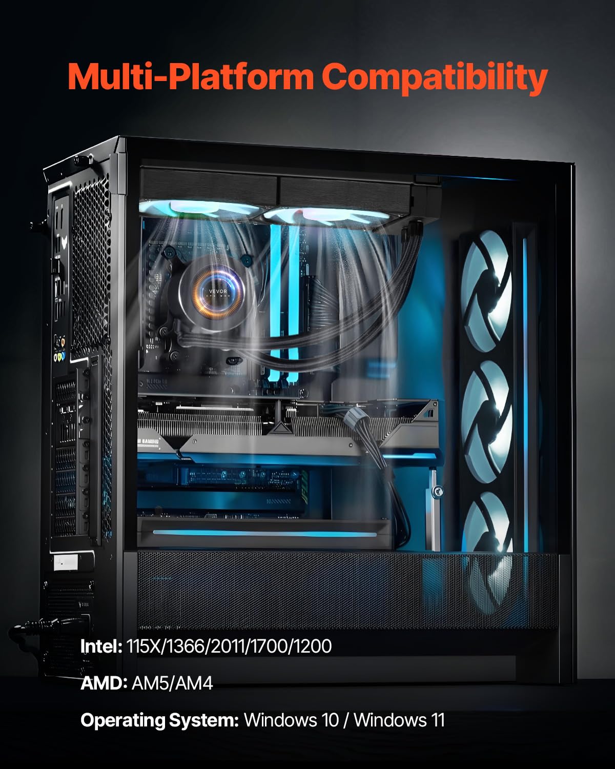 VEVOR Enfriador de Líquido para CPU, 2 Ventiladores y Bomba PWN de 120 mm, Enfriador de Agua para CPU con Pantalla LCD de 2,1" y Luz ARGB, para Intel 115X/1366/2011/1700/1200, AMD AM4/AM5, Negro