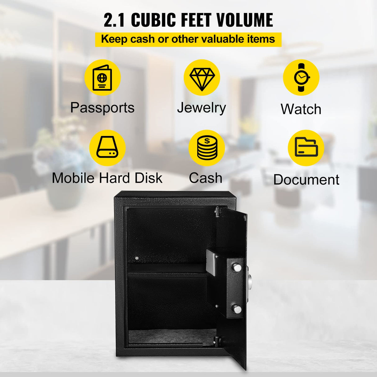 VEVOR Caja Fuerte de Seguridad con Huella Dactilar 60L Caja Fuerte Antirrobo del Hogar 34,5 x 20 x 46,5 cm Huella Digital Contraseña Llave WiFi Abierto del Hotel de Oficina en Casa Caja de Seguridad