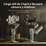 DJI RS 4 Mini Combo, Estabilizador para cámaras Canon/Sony/Panasonic/Nikon/Fujifilm, Bloqueos de Ejes automáticos, Carga útil de 2 kg, Estabilizador de cámara, Empuñadura Maleta