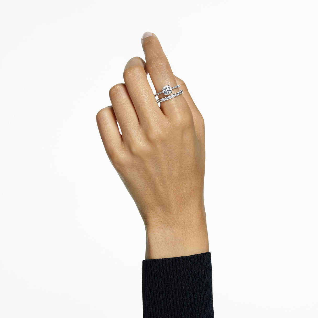Swarovski Anillo Stilla, Conjunto (2), Talla redonda, Blanco, Baño de rodio
