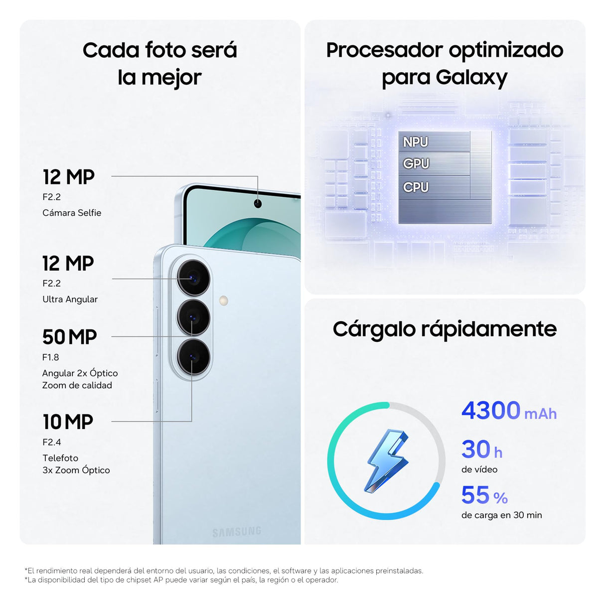 Samsung Galaxy S26, 256GB, Teléfono Móvil con Galaxy AI, Cámara 50MP, 12GB RAM, Batería 4300mAh, Garantía del Fabricante 3 Años + 1 Año Extra, Color Azul Cielo (Versión Española)