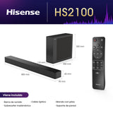 Hisense HS2100 - Barra de Sonido 2.1, 240W, Dolby Digital, DTS Virtual X, Bluetooth 5.3, HDMI ARC/Optical/AUX/USB, 6 Modos de Sonido
