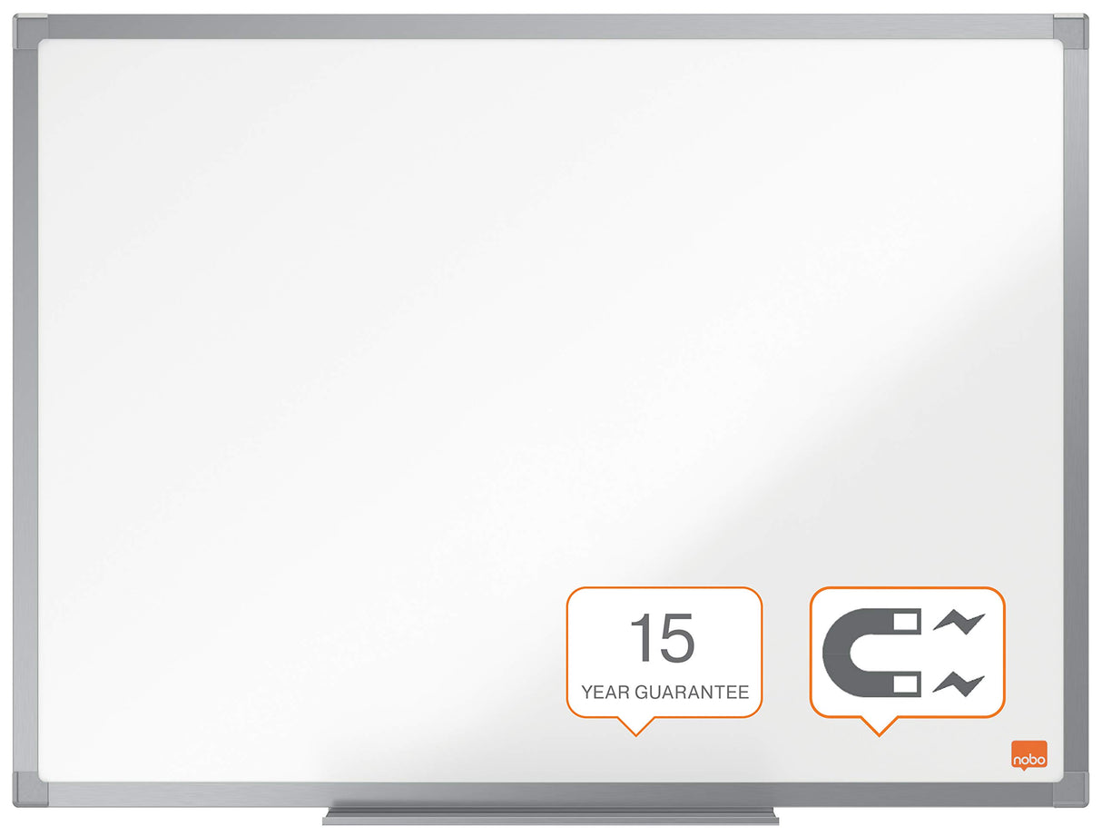 Nobo 1905239 - Pizarra Blanca Móvil Basic de Melamina 1200x900 mm, Superficie para Uso Ligero, Estructura de Aluminio, Giro Horizontal, Bandeja para Rotuladores, Ruedas con Freno, Blanca