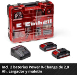 Taladro percutor con batería TE-CD 18/2 Li-i +64 PXC de Einhell (18 V, 44 Nm, engranaje de 2 veloc., incl. 2 baterías 2,0 Ah, cargador rápido, maletín y set de acces. de 64 piezas)