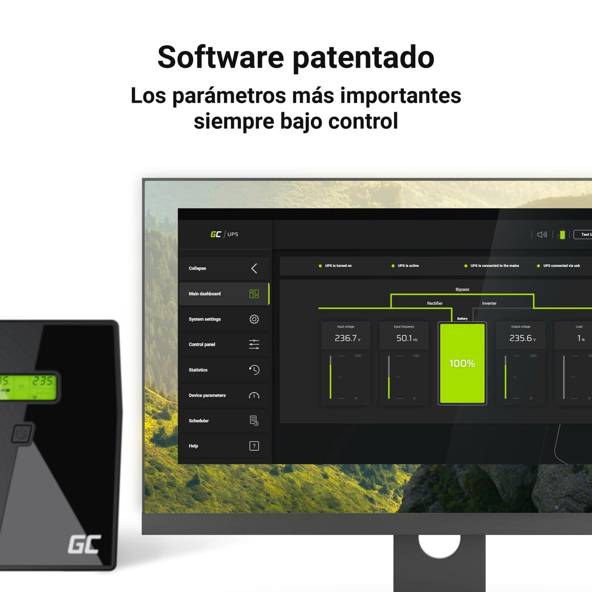 Green Cell® SAI Sistema de alimentación ininterrumpida UPS Potencia 800VA (480W) 230V Fuente de alimentación Continua Line Interactive senoidal AVR USB/RJ45 6X Schuko Tomas con Pantalla LCD