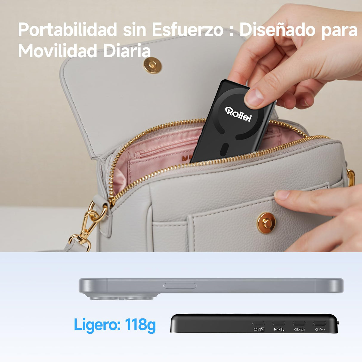 Pantalla de Monitor de Selfie para Teléfono, Rollei Easy Creator Selfie Monitor 3,97" Compatible con iPhone y Android para TikTok Live Streaming Vlog Negro Vlog-Selfie-Monitor-Pantalla-Magnética