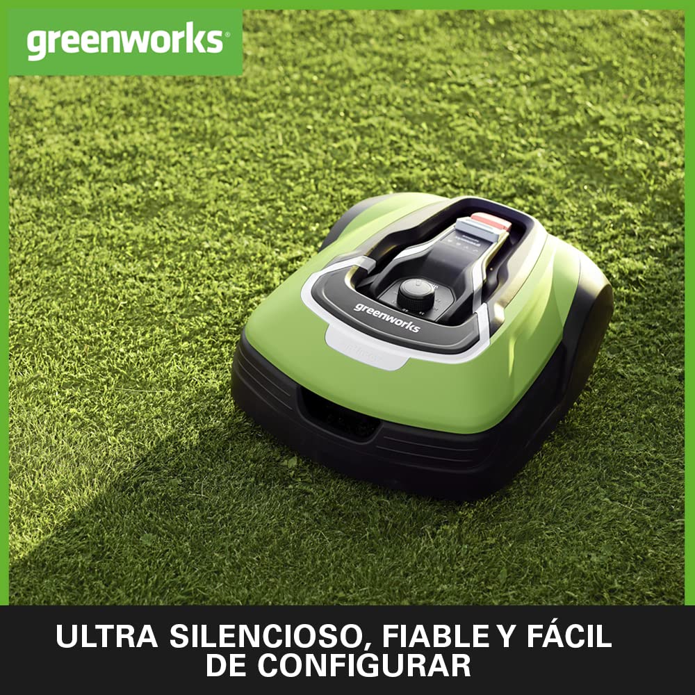 Greenworks Optimow 15 robot cortacésped para áreas hasta 1500m2, pendiente 35%, muy silencioso, 4G controlado, características de seguridad avanzadas, protección robo, 3 años de garantía