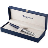 Waterman Hémisphère pluma estilográfica | Metalizada y lacada en azul | Capuchón labrado | Plumín fino de acero inoxidable | Tinta azul | Estuche de regalo