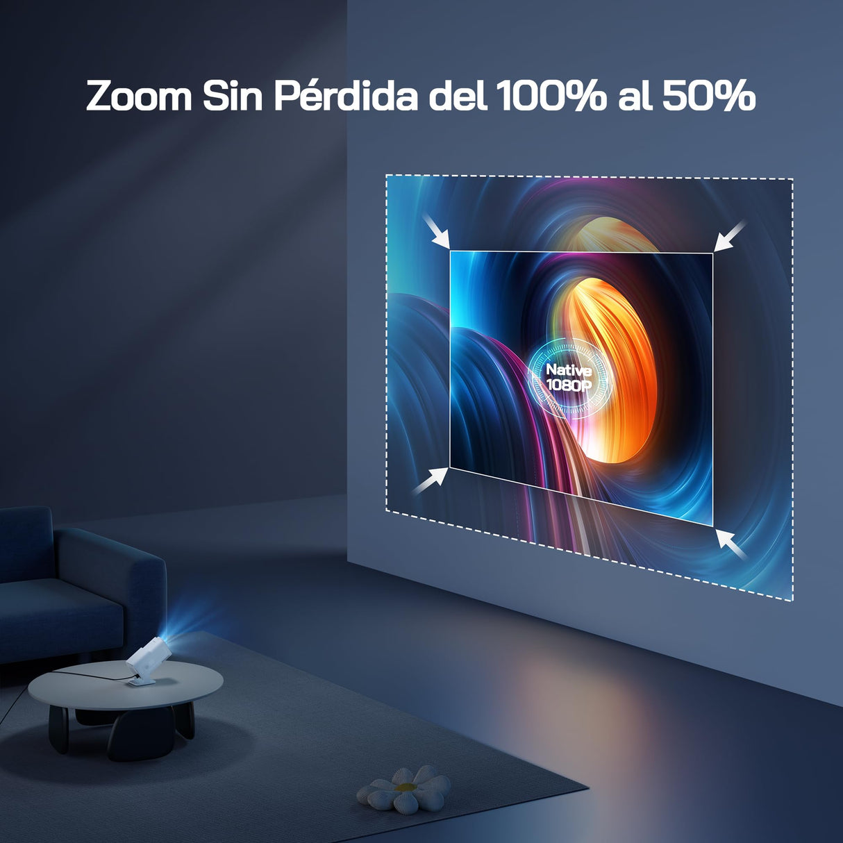 WOLFANG 4K Proyector Portátil【App Integrada/Netflix Oficial】, 26000 Lúmenes Mini Proyector con WiFi 6, 50% Zoom, 180° Rotation Projector Portable para Home Cinema/TV Stick/iOS/Android/PC/PS5/HDMI/AV