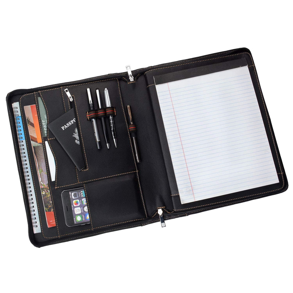 iCarryAlls Cartera de Piel con Cremallera y Soporte extraíble para Tableta, Funda Padfolio para Tablet con Soporte Compatible con iPad Pro 12.9 2020 y 2018, 13.8 x 13.8 x 11 Pulgadas