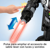 Fisher-Price Imaginext Star Wars Robot de Darth Vader de 60 cm con luces y sonidos, con sable láser, lanzador y figura de soldado imperial, juguete +3 años (HXG51)
