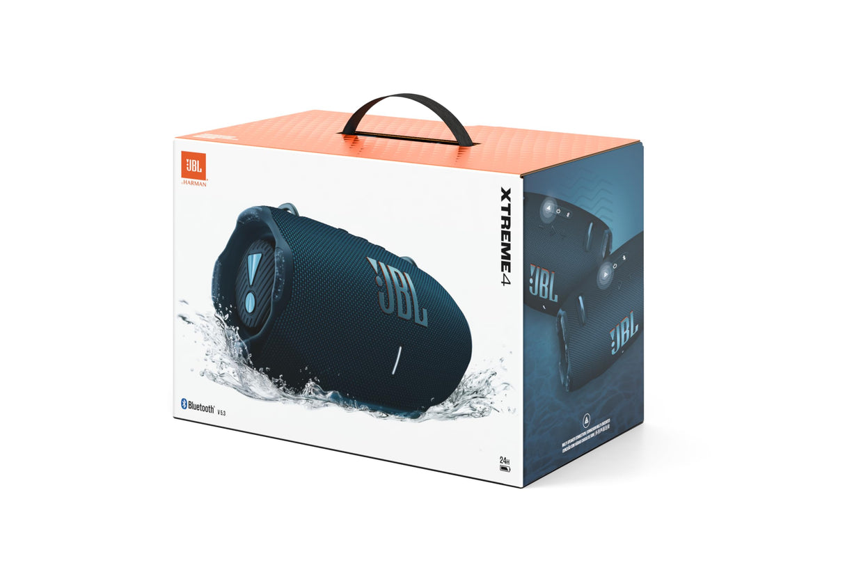 JBL Xtreme 4, altavoz bluetooth portátil con sonido JBL Pro, resistente al agua IP67, correa para el hombro, azul, Enchufe EU (tipo C)