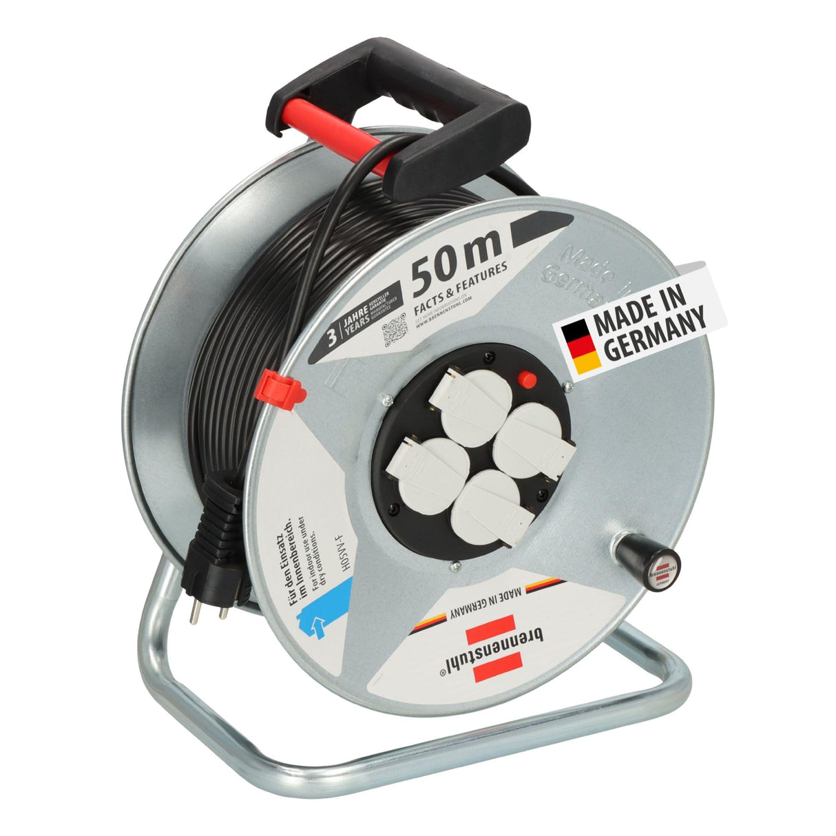 Brennenstuhl 1195066 Garant S 4 Export - Tambor para cable alargador (50 m, H05VV-F 3G1,5)