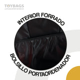 ToyBags Mochila Escolar Stitch Tropical - Doble Compartimento - CON ACCESORIO POM-POM - Adaptable + CARRO NEGRO PROTECCION LATERAL Y STOPER FRONTAL ANTI CAIDA 4 ruedas giratorias - 44 X 30 X 20 CM
