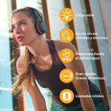 Philips TAA6219BK Auriculares Bluetooth Deportivos Serie 6000 con Carga Automática Solar, Reserva de Batería de 80 Horas, Ideales para Hacer Ejercicio, Correr y Otros Deportes - Negro y Rojo
