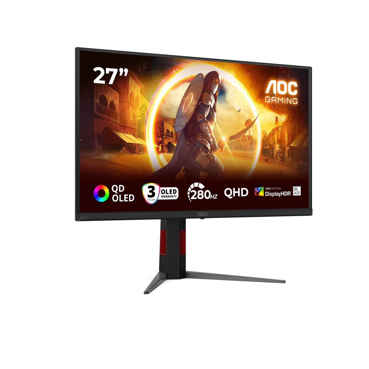AOC Q27G4ZD 27 Pulgadas WQHD Monitor 280Hz, QD-OLED Panel, 0.03ms GtG, Adaptive Sync, HDR400 TrueBlack, G-Sync Compatible, Ajuste de Altura, (2560x1440 HDMI 2X 2.1 DP 1x 1.4 USB Hub) Negro