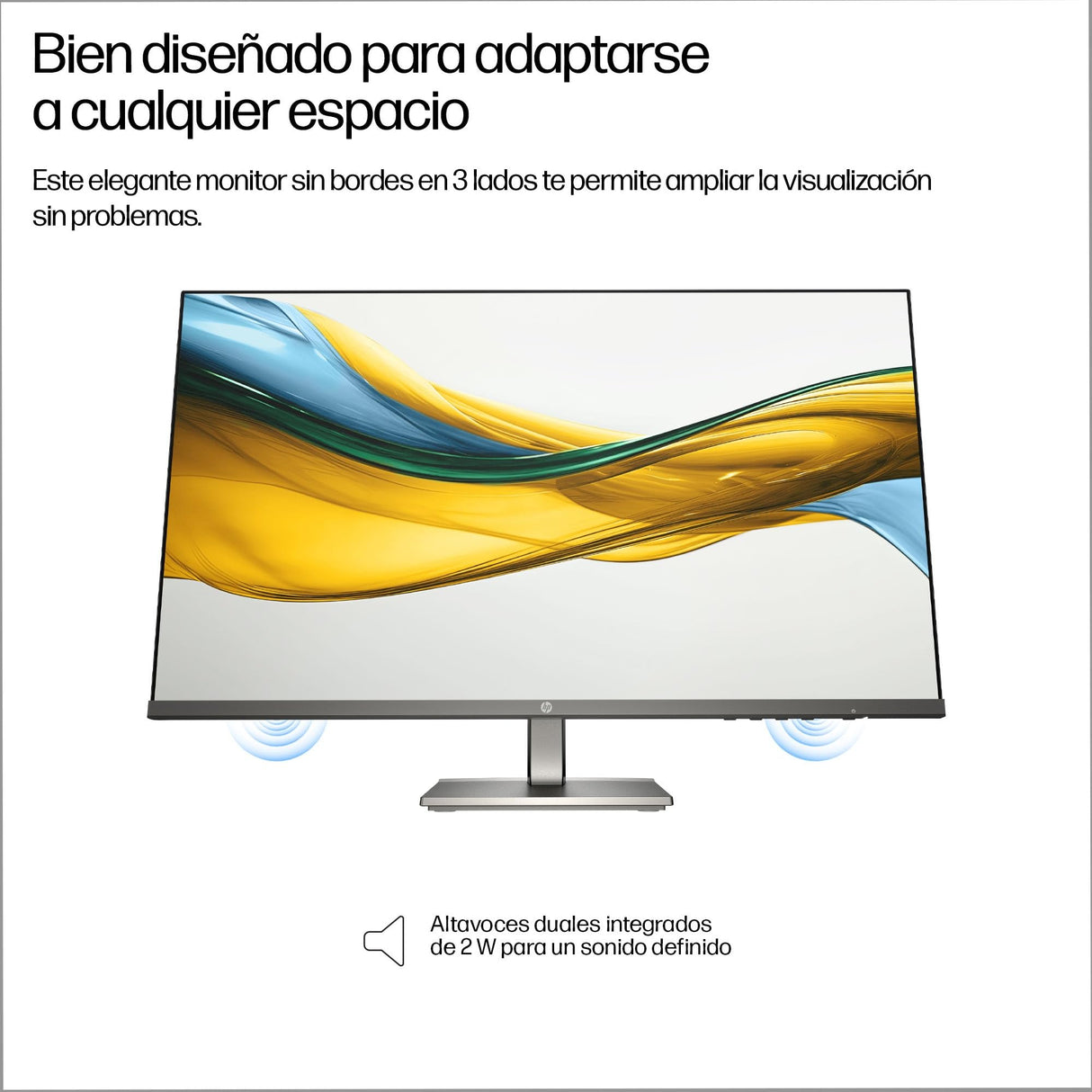 HP 527da - Monitor 27" FHD (1920x1080, IPS, 100Hz, 5 ms, 99% sRGB, 300 Nits, Contraste 1500:1, Altura e Inclinación Ajustables, Altavoces Integrados, Low Blue Light) Negro con Soporte Gris Metálico