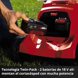 Einhell Cortacésped a batería RASARRO 36/38 Kit Power X-Change (36 V, 38 cm ancho de corte, 450 m², Brushless, función de mulching, 45L bolsa recolectora, con 2x 4,0 Ah baterías y Twincharger)