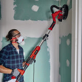 Einhell Lijadora de pared TE-DW 225 X (750 W, Ø225 mm, 285x285x285 mm papel de lija, plato intercambiable, mango telescópico 165 cm, incl. muelas abrasivas + paños de rejilla en el maletín)